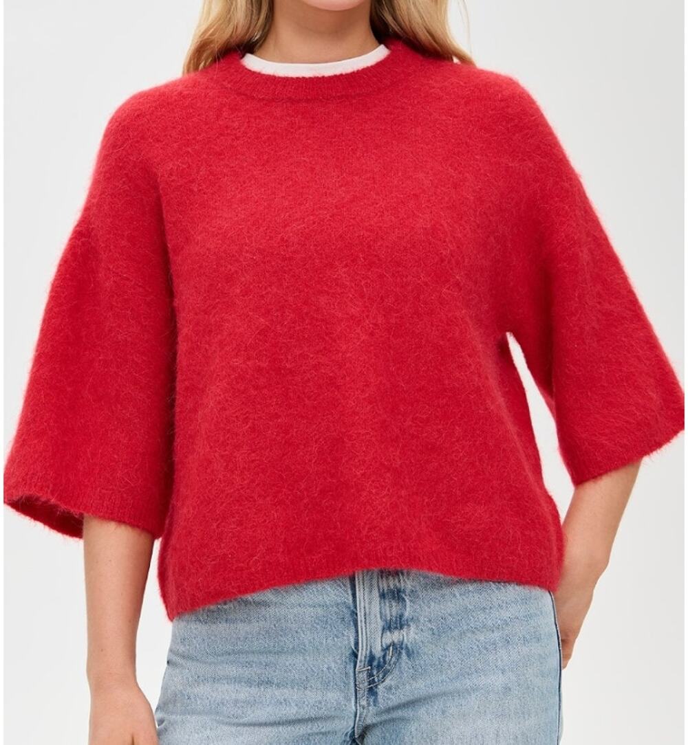 Pistola Micah Elbow Length Boxy Crewneck Sweater Ruby Red XS
